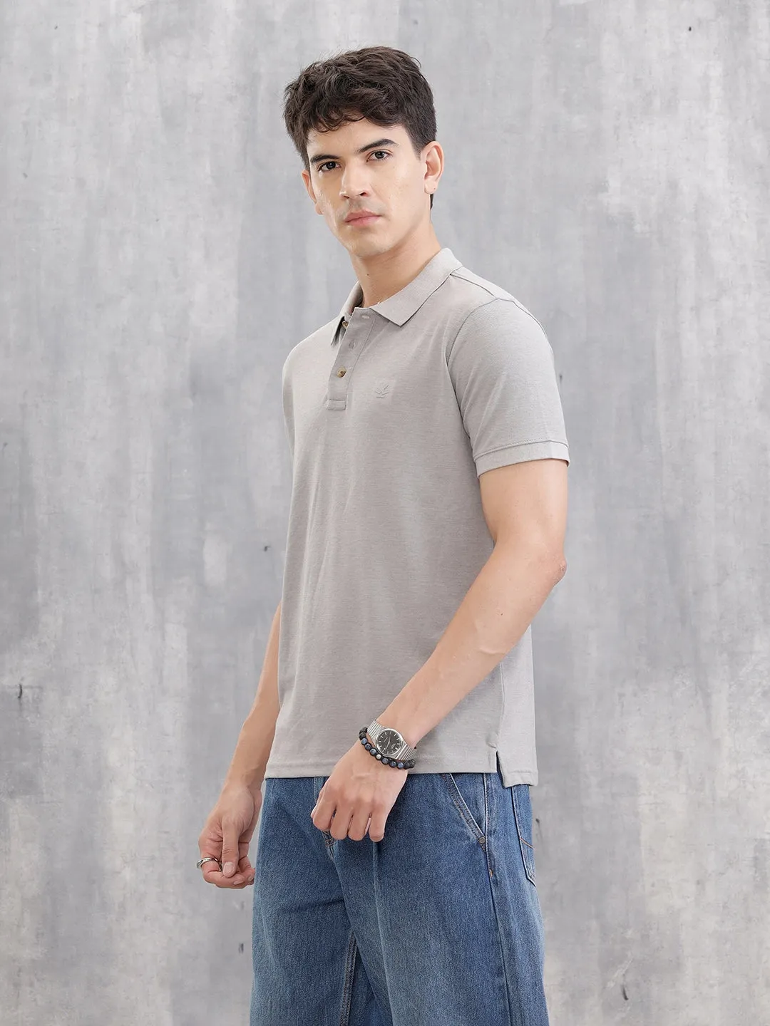 Solid Slim Fit Polo T-Shirt | Grey sold by Wrogn product image thumbnail 5