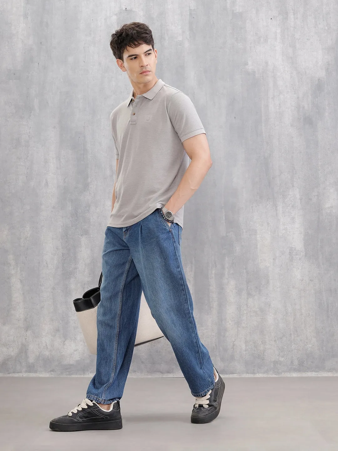 Solid Slim Fit Polo T-Shirt | Grey sold by Wrogn product image thumbnail 2