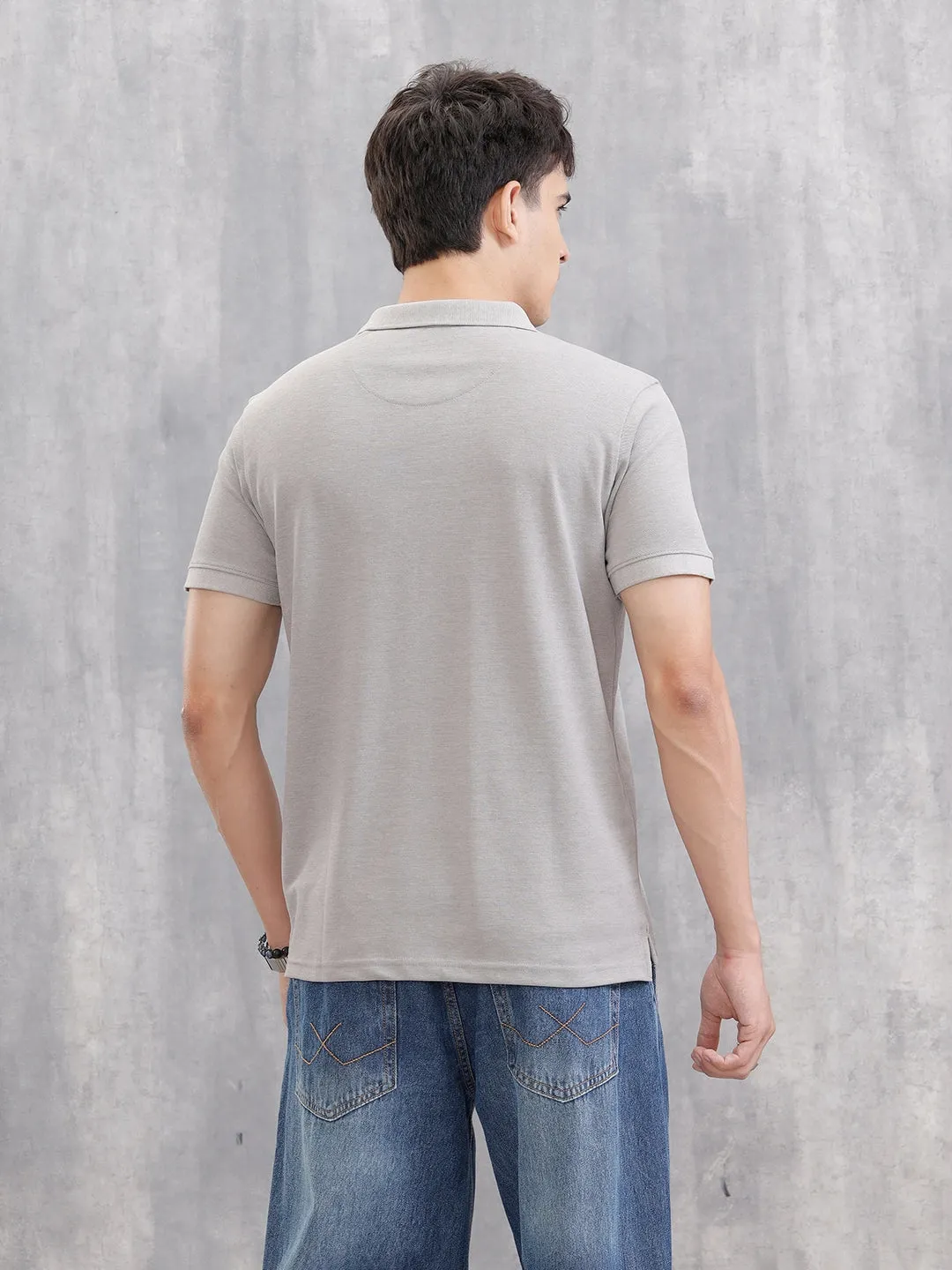 Solid Slim Fit Polo T-Shirt | Grey sold by Wrogn product image thumbnail 3