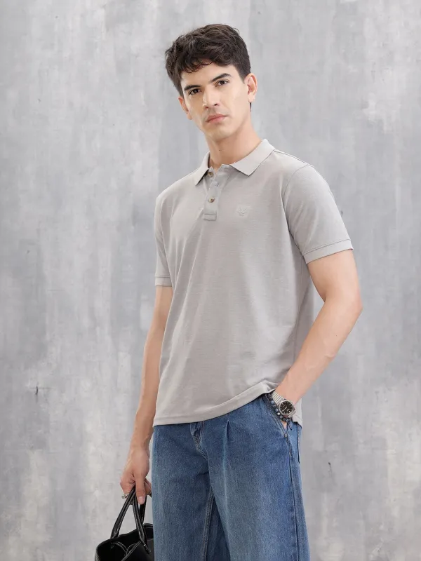 Solid Slim Fit Polo T-Shirt | Grey made by Wrogn
