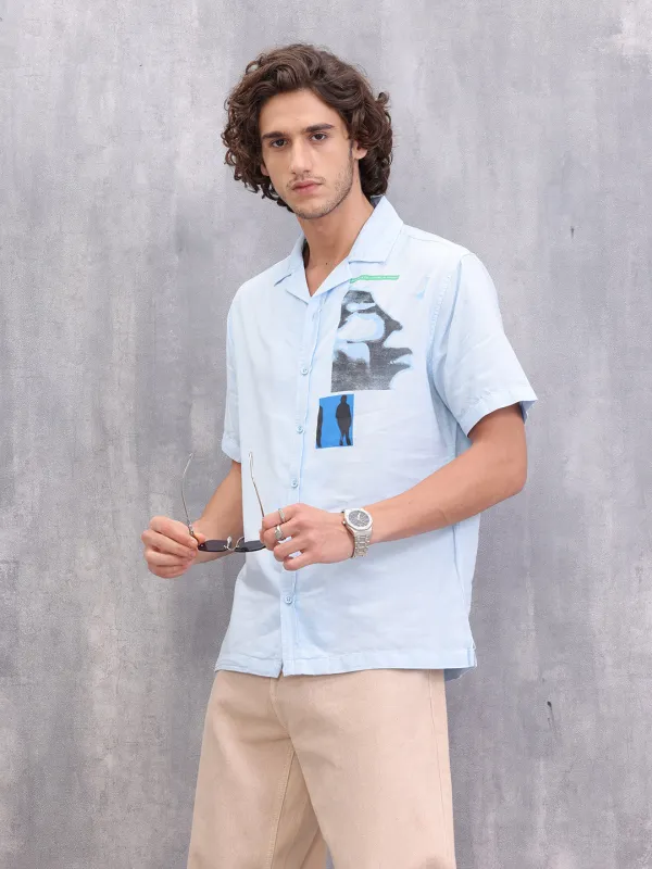 Placement Printed Resort Collar Shirt | Blue sold by Wrogn