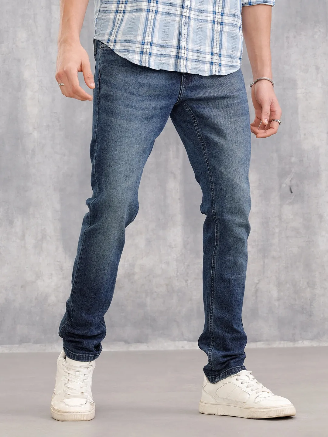 Low Fade Slim Fit Jeans | Blue sold by Wrogn