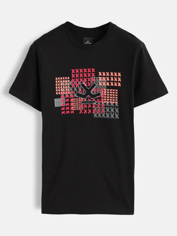 Cross Stitch Inspired Brand Carrier With Embroidery And Print | Black sold by Wrogn