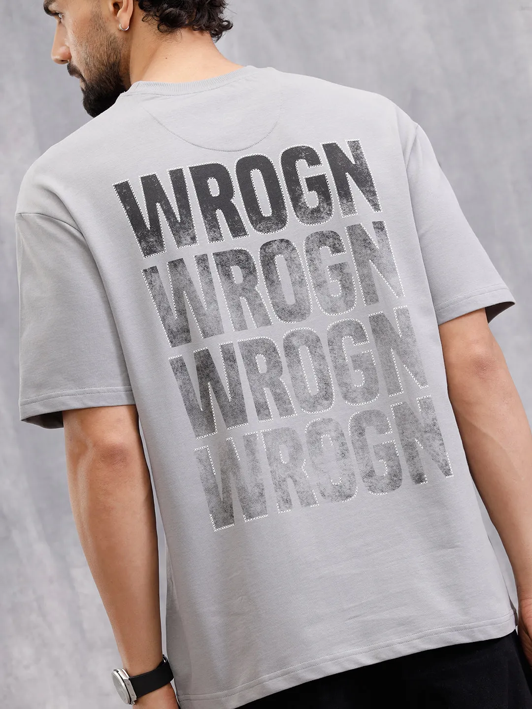 Cross Stitch Inspired Back Print Graphic T-Shirt | Grey sold by Wrogn product image thumbnail 4
