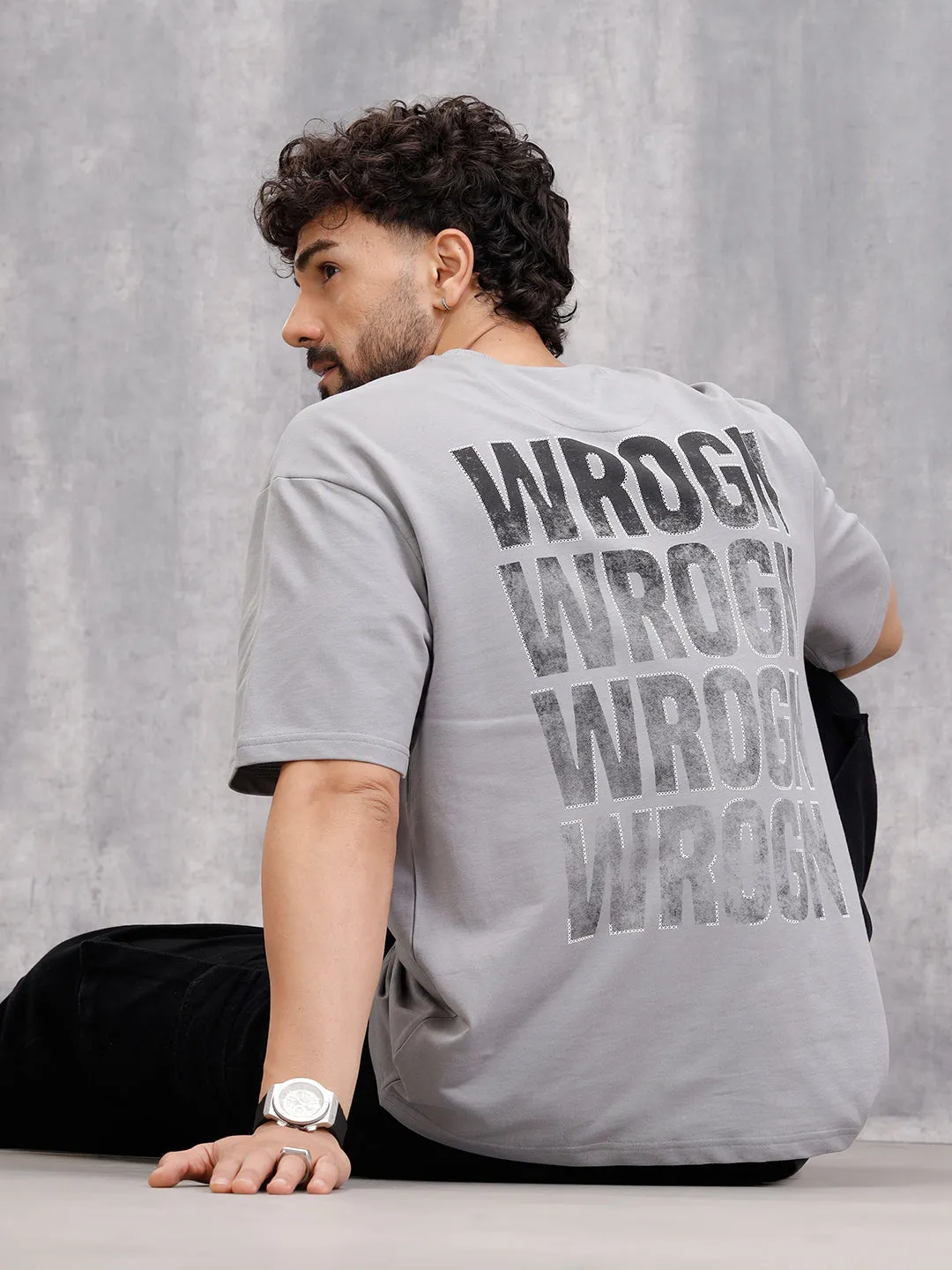 Cross Stitch Inspired Back Print Graphic T-Shirt | Grey sold by Wrogn