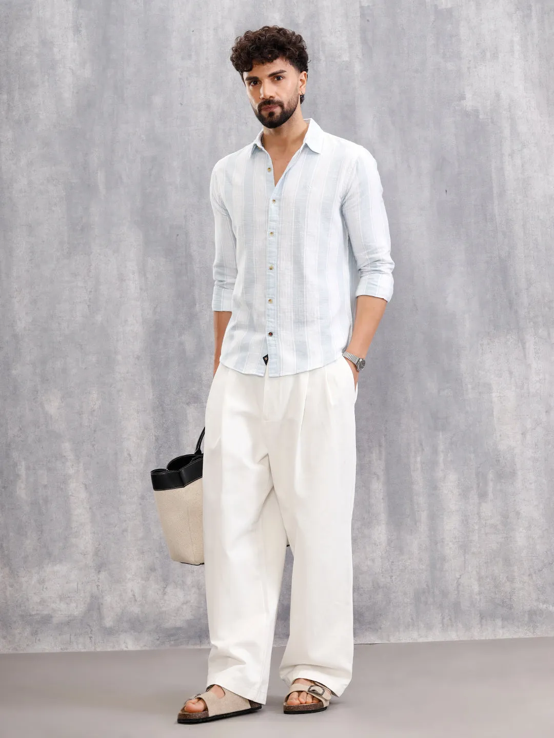 Herrinbone Stripe Light Weight Shirt | Blue sold by Wrogn product image thumbnail 2