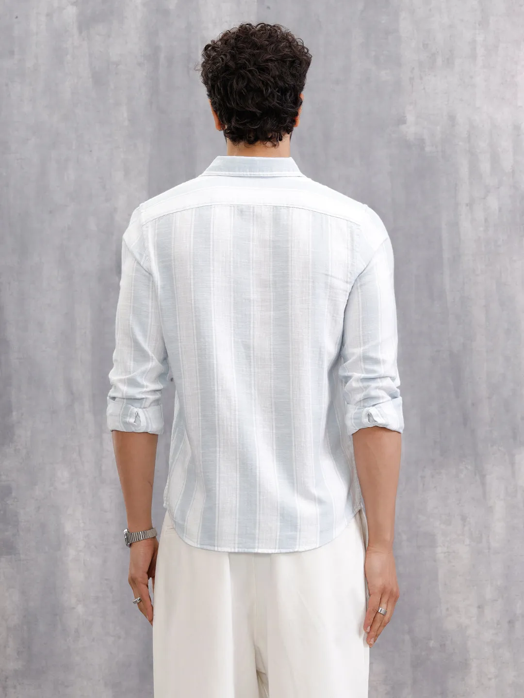 Herrinbone Stripe Light Weight Shirt | Blue sold by Wrogn product image thumbnail 3