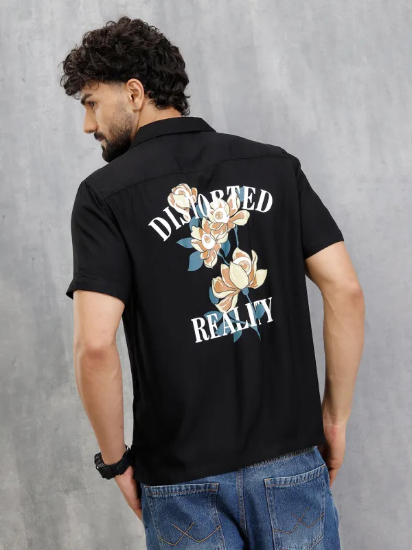 Fluid Resort Collar Shirt With Surreal Back Print | Black sold by Wrogn