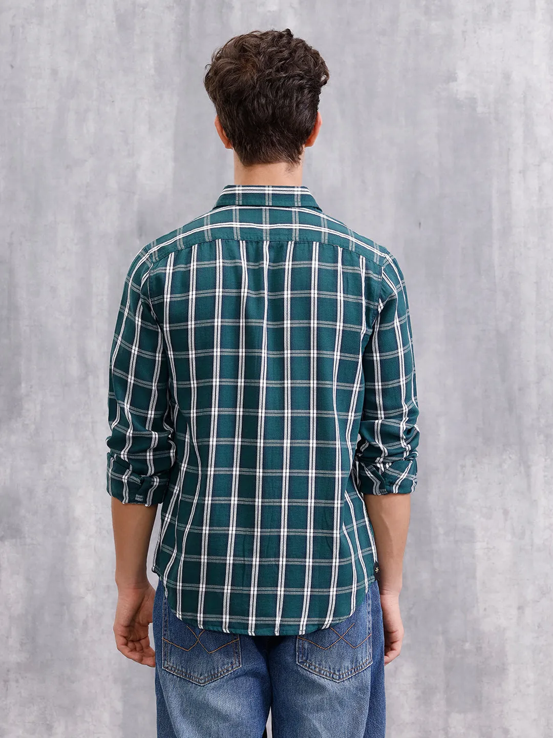 Textured Cotton Dobby Check Shirt | Green sold by Wrogn product image thumbnail 4