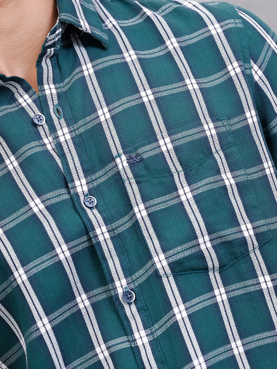 Textured Cotton Dobby Check Shirt | Green sold by Wrogn product image thumbnail 5