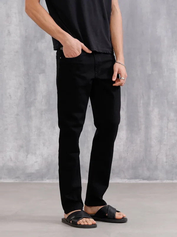 Straight Fit Jet Black Jeans sold by Wrogn