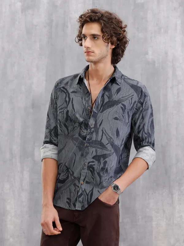 Printed Corduroy Slim Fit T-Shirt With Plush Handfeel | Black sold by Wrogn