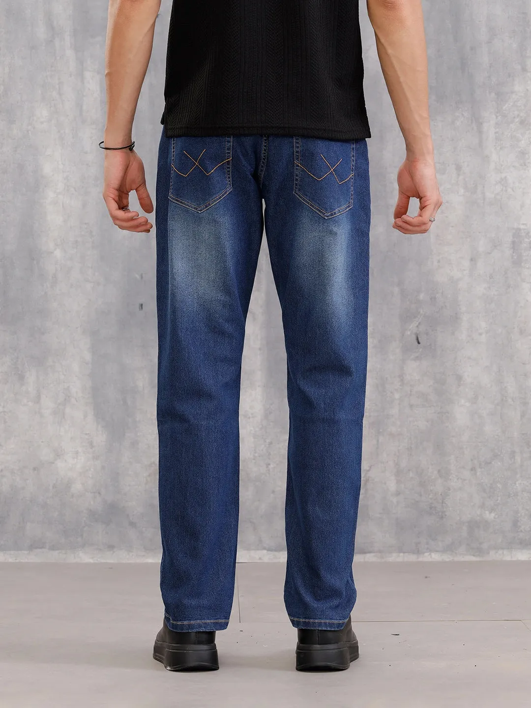 Relaxed Fit Cotton Stretch Mid Washed Jeans | Blue sold by Wrogn product image thumbnail 3