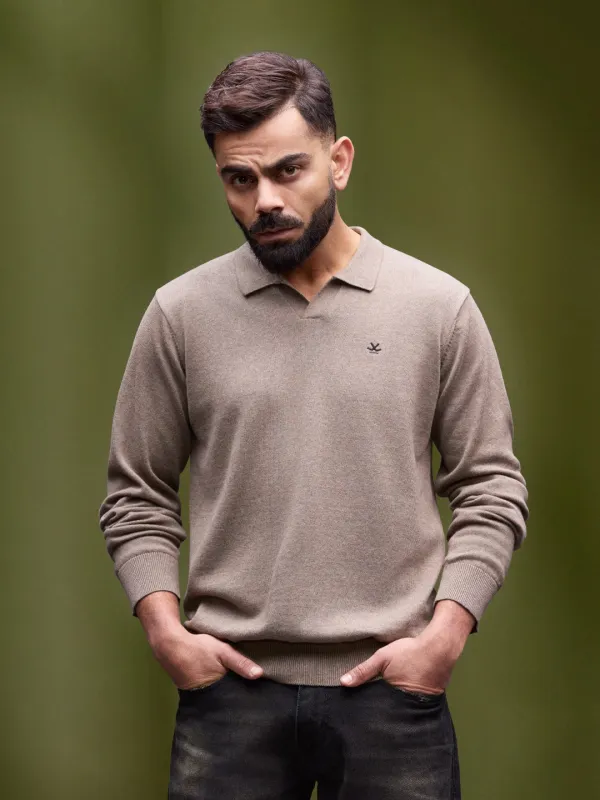 Premium Flat Knit Johnny Collar Polo T-Shirt | Brown sold by Wrogn