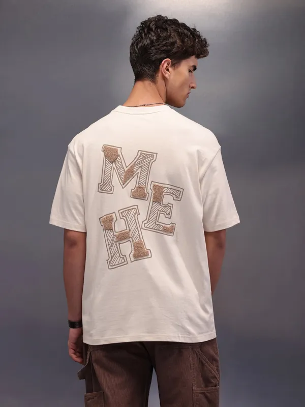 Printed Patchwork Oversized T-Shirt | Beige sold by Wrogn