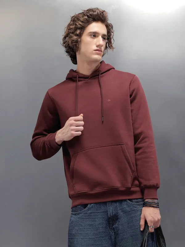 Regular Fit Maroon Hooded Pullover In Super Soft Fabric | Maroon sold by Wrogn