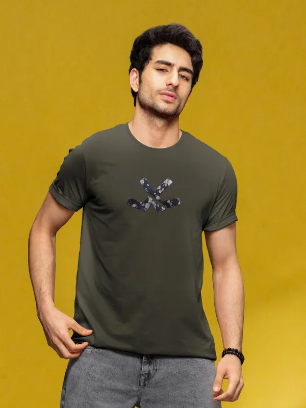 Premium Interlock Base With Dark Floral Logo Brand Carrier Crew Neck T-Shirt | Olive sold by Wrogn
