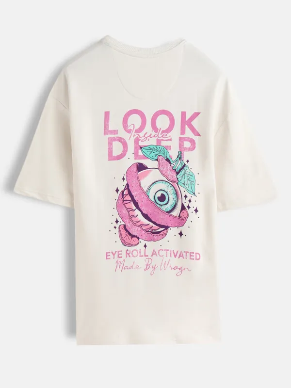 Bizarre Elements Inspired Look Deep Inside Eyeball Back Print Crew Neck T-Shirt | Off White made by Wrogn
