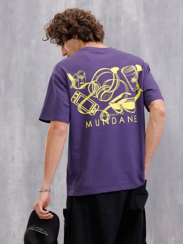 Mundane Objects Inspired Hazy Back Print Crew Neck T-Shirt | Purple sold by Wrogn