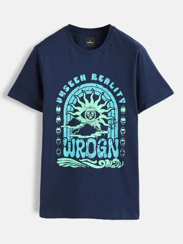 Zen Inspired Chest Print Brand Carrier Crew Neck T-Shirt  | Navy Blue sold by Wrogn