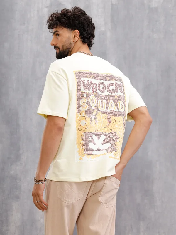 Frayed Yarn Look "Wrogn Squad" Oversized Back Print Crew Neck T-Shirt | Yellow sold by Wrogn