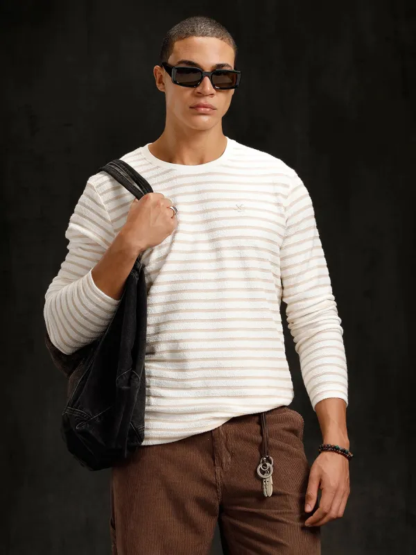 Textured Loose Knit Slim Fit T-Shirt | White made by Wrogn