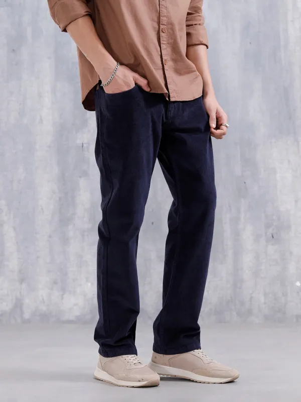 Wales Corduroy Straight Fit Trouser  | Navy Blue sold by Wrogn