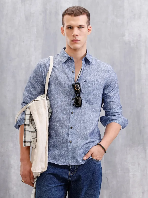 Solid Full Sleeve Regular Fit Shirt | Blue sold by Wrogn