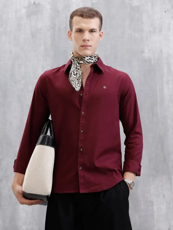Solid Full Sleeve Slim Fit Shirt | Maroon sold by Wrogn