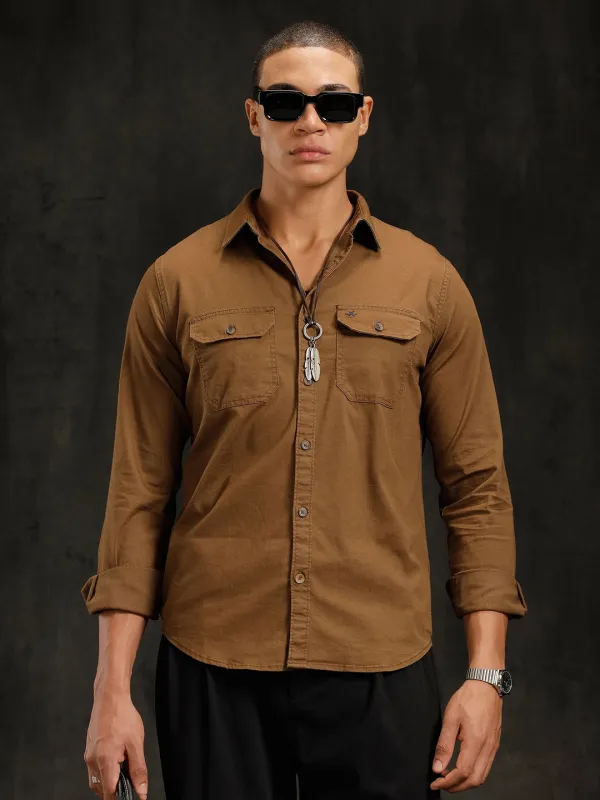 Double Pocket Overdyed Shirt  | Khaki sold by Wrogn
