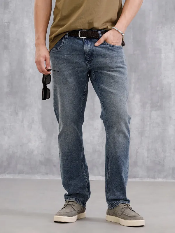 Heavy Faded Straight Fit Jeans | Blue sold by Wrogn