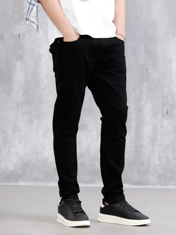 Cotton Blend Slim Tappered Jeans | Black sold by Wrogn