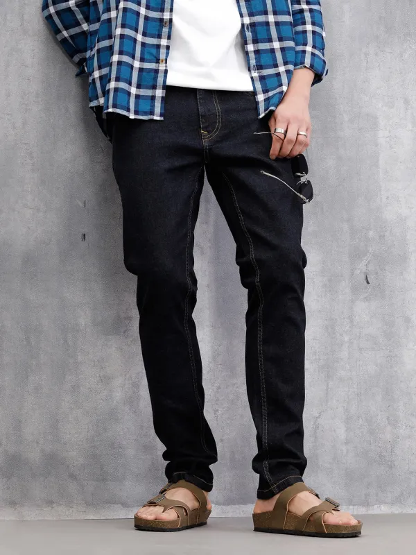 Solid Slim Tapered Jeans | Dark Blue sold by Wrogn