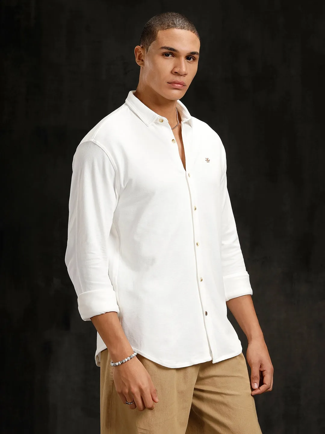 Solid Pique Knit Shirt | White sold by Wrogn product image thumbnail 4