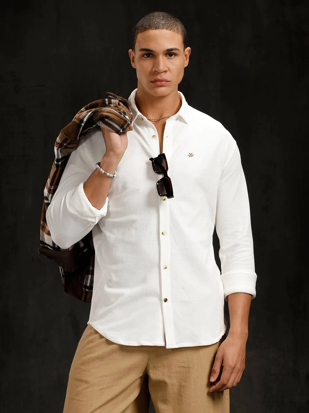 Solid Pique Knit Shirt | White sold by Wrogn