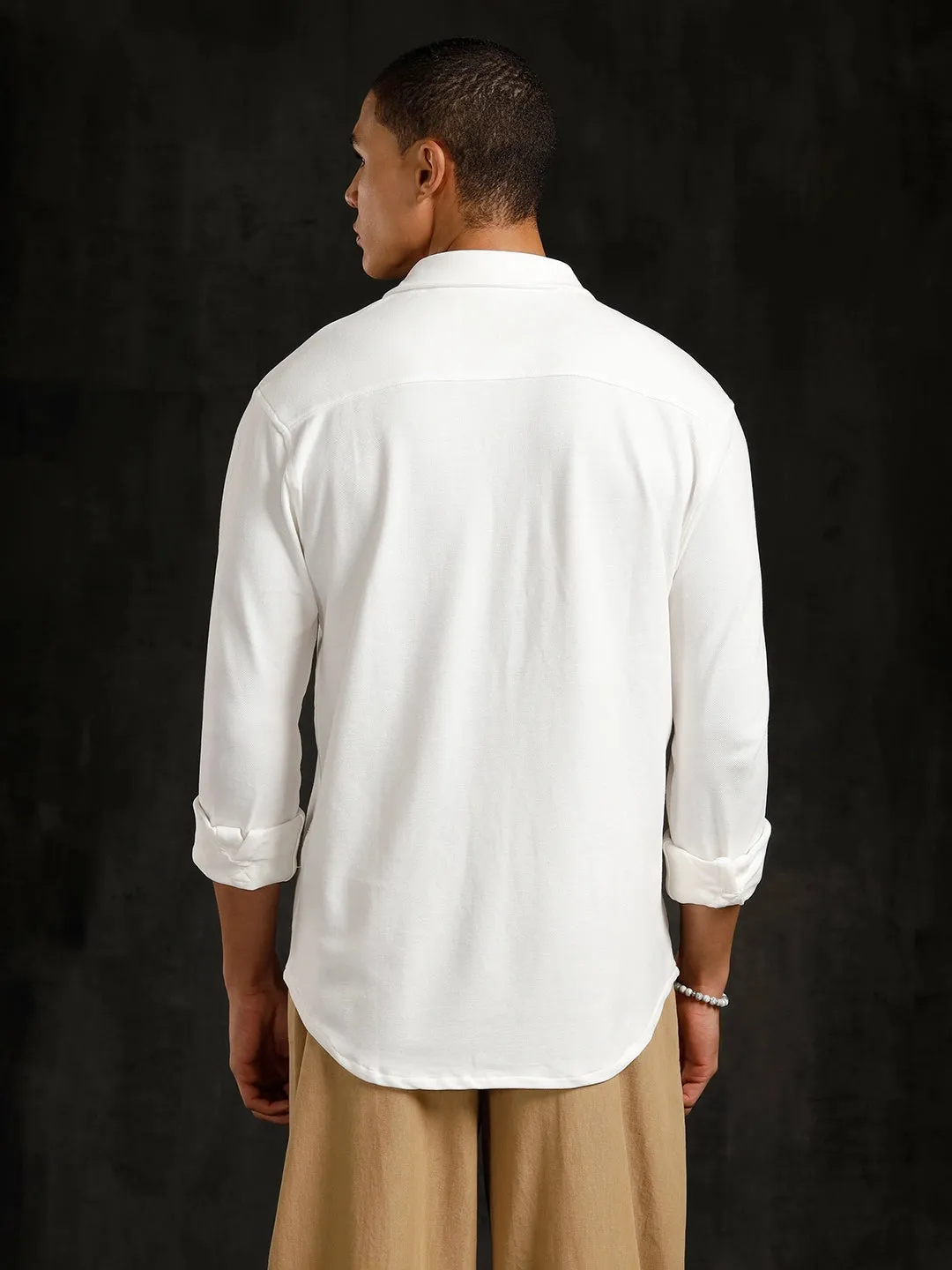 Solid Pique Knit Shirt | White sold by Wrogn product image thumbnail 3