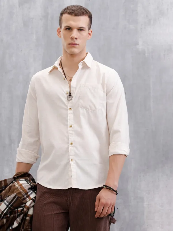 Textured Pure Cotton Shirt | Beige sold by Wrogn