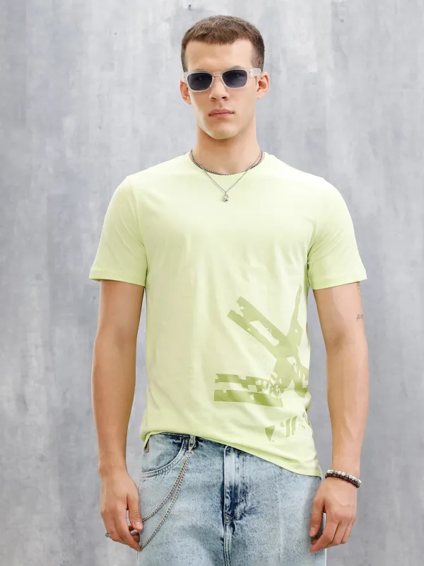 Logo Placement Printed T-Shirt | Light Green sold by Wrogn