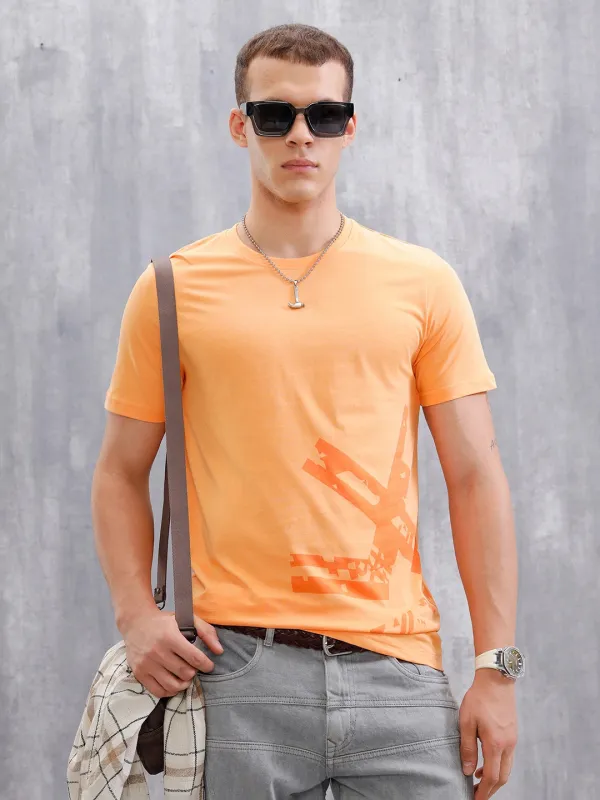 Logo Placement Printed T-Shirt | Orange sold by Wrogn