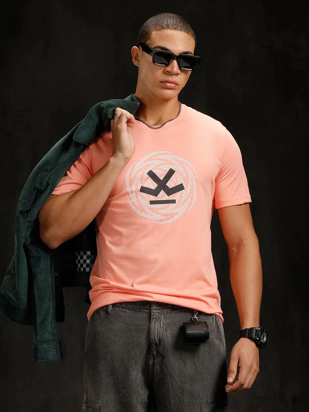 Logo Placement Printed T-Shirt | Pink sold by Wrogn