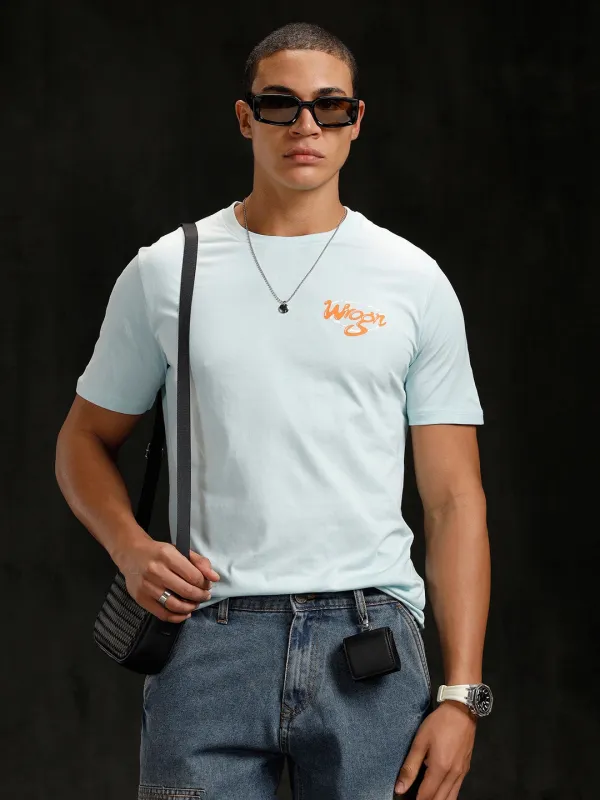 Logo Placement Printed T-Shirt | Blue sold by Wrogn