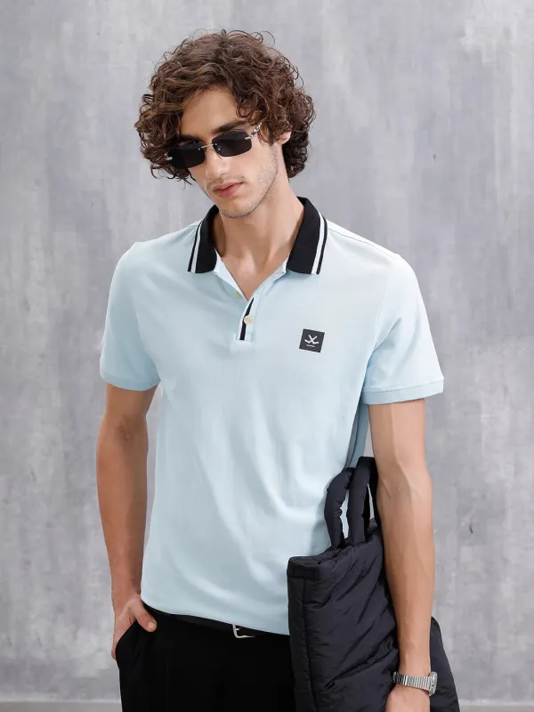 Contrast Collar Tipping Polo T-Shirt | Light Blue sold by Wrogn