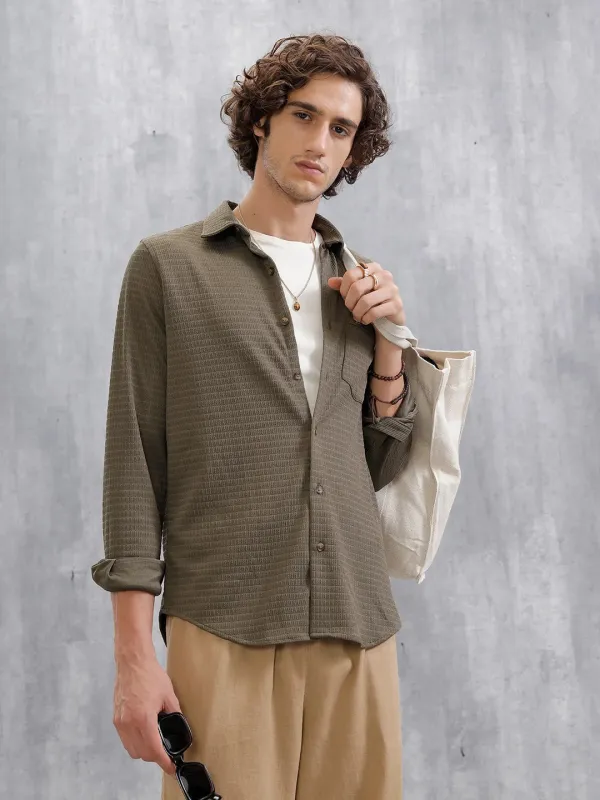 Textured Full Sleeve Shirt | Olive sold by Wrogn