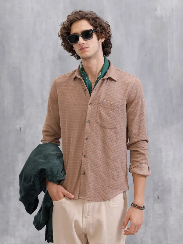 Textured Regular Fit Shirt  | Khaki sold by Wrogn