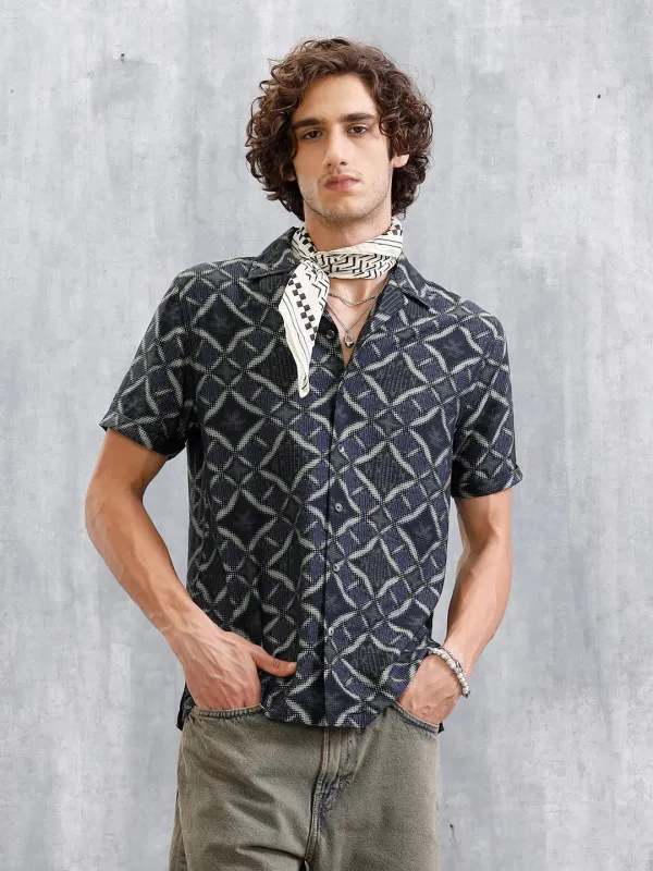Casual AOP Resort Collar Shirt | Black sold by Wrogn