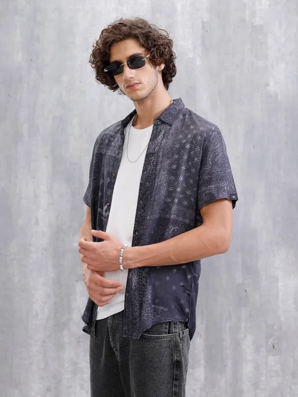 Fluid AOP Slim Fit Shirt | Black made by Wrogn