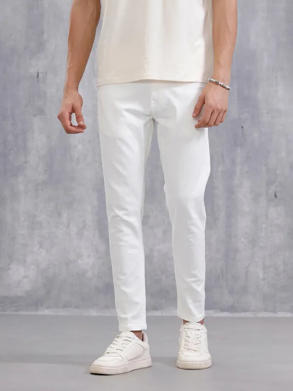 Solid Skinny Crop Jeans | White sold by Wrogn