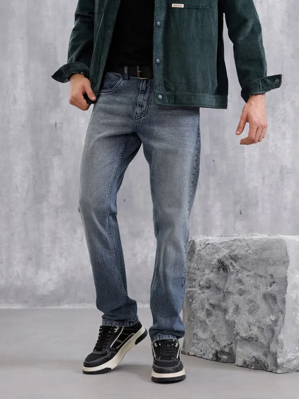 Heavy Fade Straight Fit Jeans | Blue sold by Wrogn