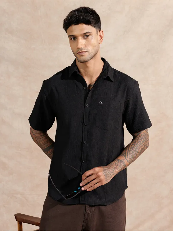 Solid Textured Comfort Fit Shirt | Black sold by Wrogn