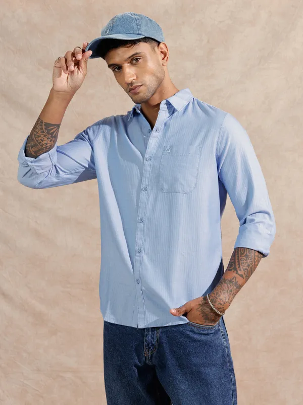 Herringbone Textured Shirt | Blue sold by Wrogn